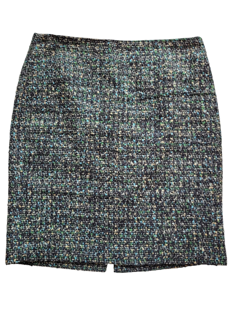 Liz Claiborne Wool Tweed Bouclé Pencil Skirt Blue Green Size 12 Preppy Classic